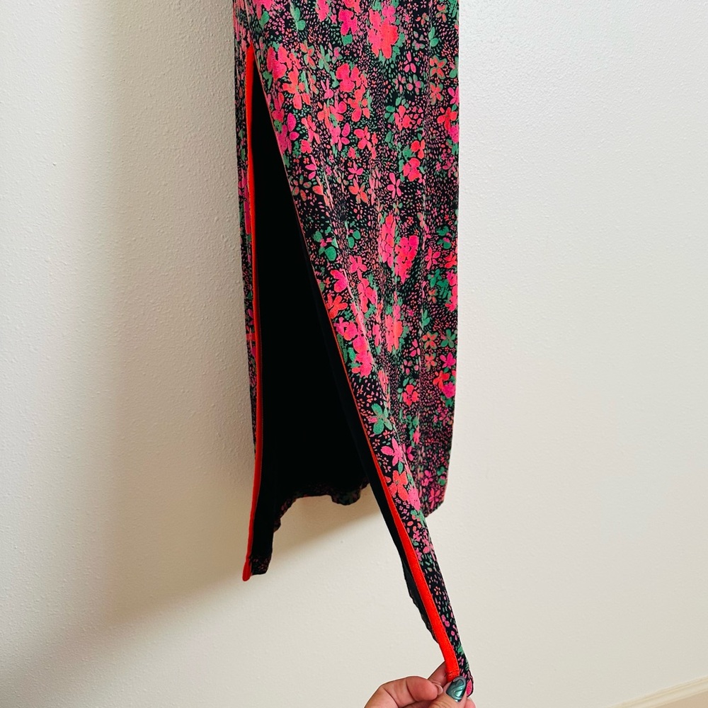 Free People Maxi Dress Boho with Pink Dark Floral Detail Side slits - Picture 12 of 14